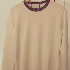 Gucci Cream Sweater with Red, Navy, and Gold trim- Size L